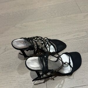 Stuart Weitzman Black Beaded Lace-Up Heels